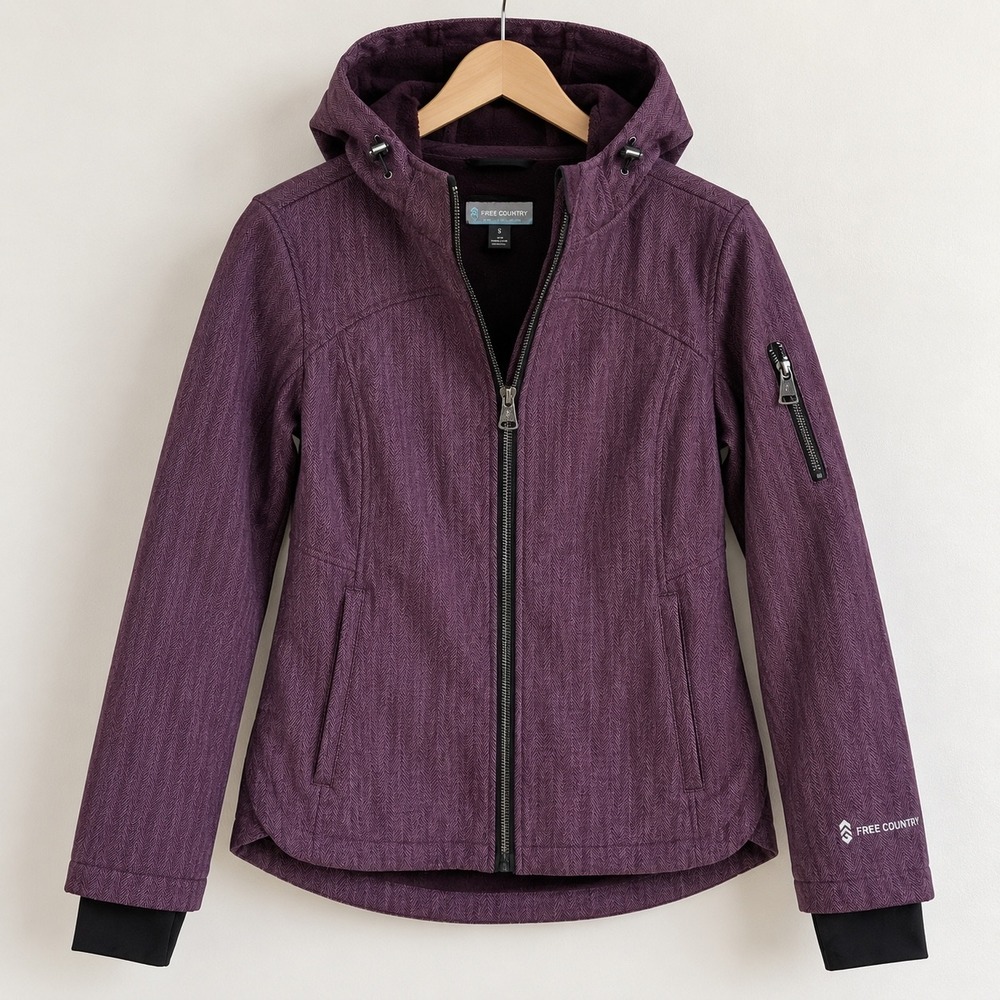 Free Country Womens Softshell Jacket Port Purple Herringbone Fleece Lined Small